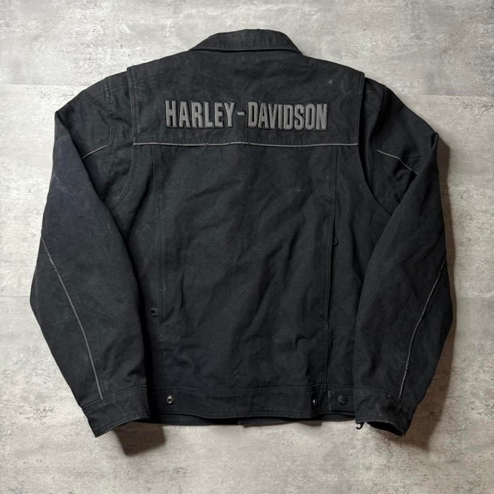 Y2K Vintage 2000s Relaxed Harley-Davidson Blacked Out Canvas Trucker Jacket